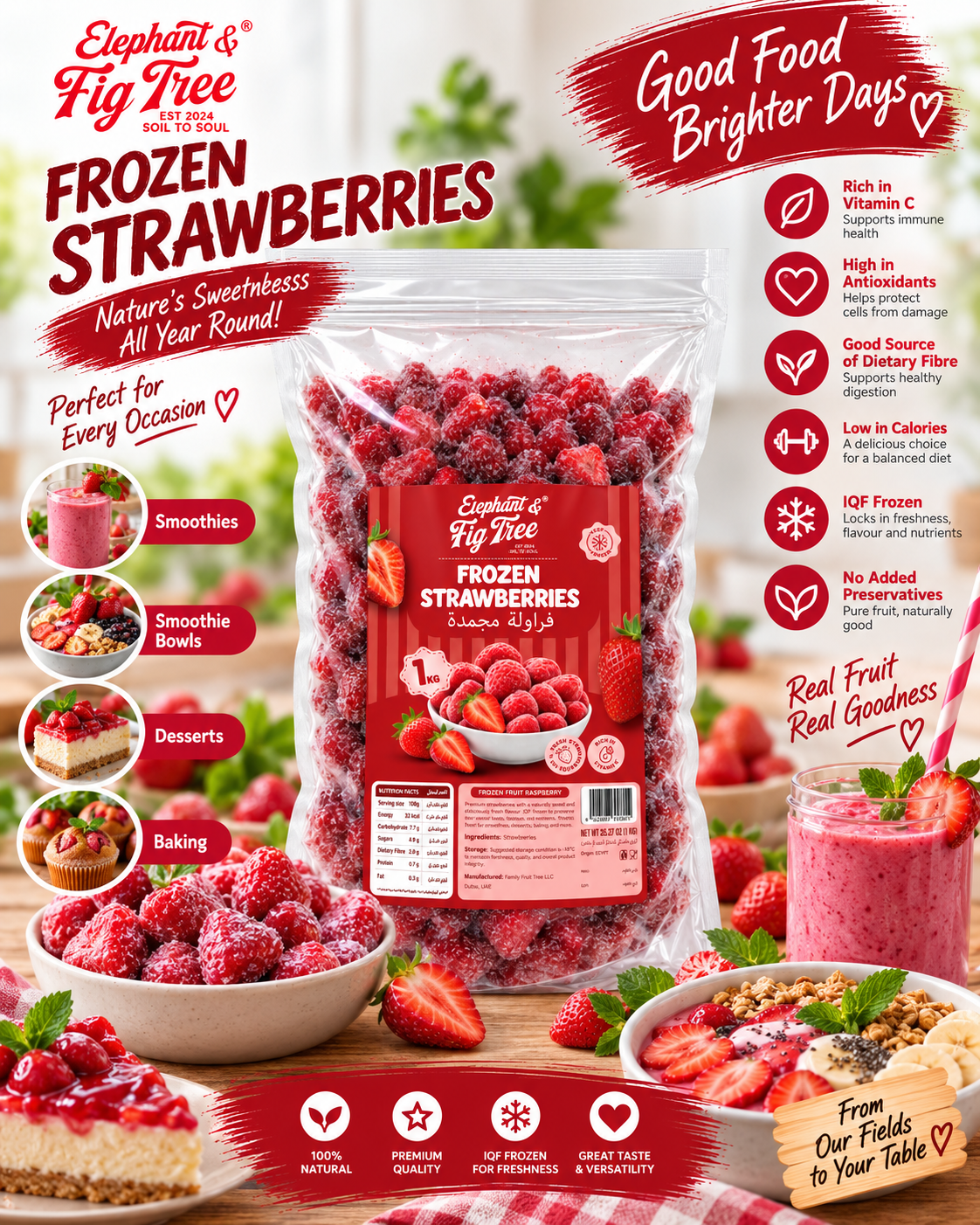Elephant & Fig Tree Frozen Strawberries – 1 KG