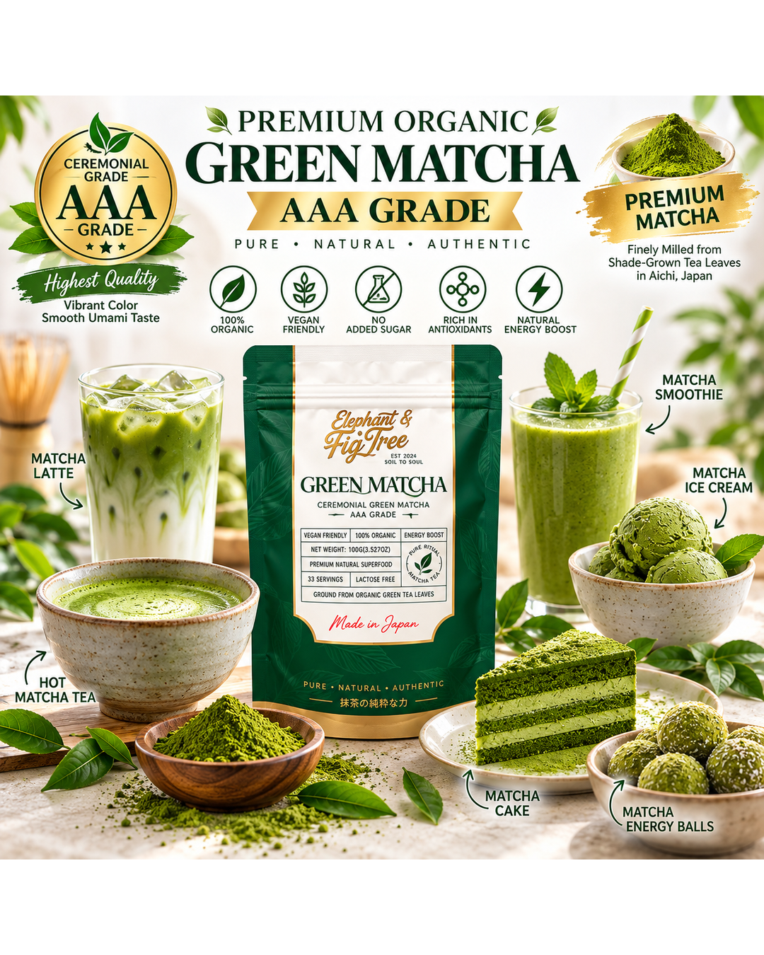 Organic Ceremonial AAA Grade Premium Matcha 100g