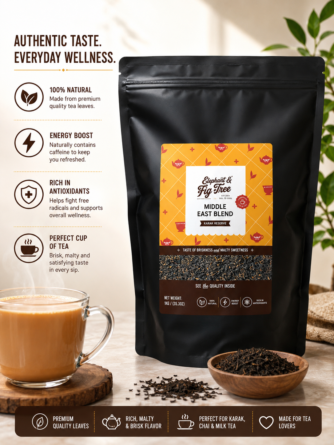 Elephant & Fig Tree Middle East Blend Karak Reserve Black Tea Leaves 1kg