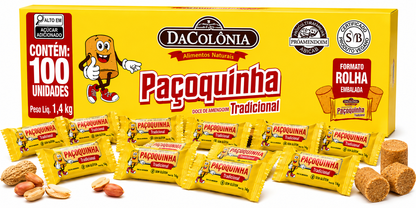 DaColonia Paçoquinha Traditional Peanut Butter Crumble, Gluten Free, 100 Pieces, 1.4 kg