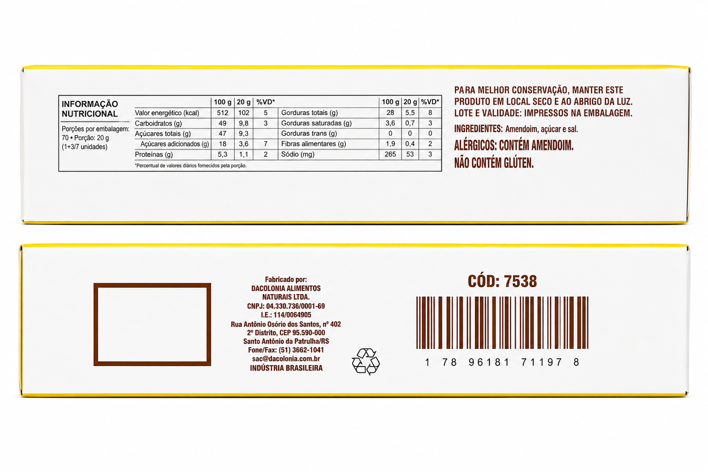 DaColonia Paçoquinha Traditional Peanut Butter Crumble, Gluten Free, 100 Pieces, 1.4 kg