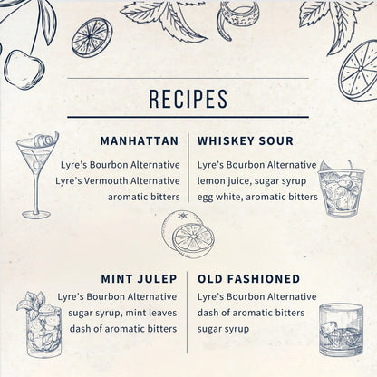 Cocktail recipes with illustrations and ingredients on a light background