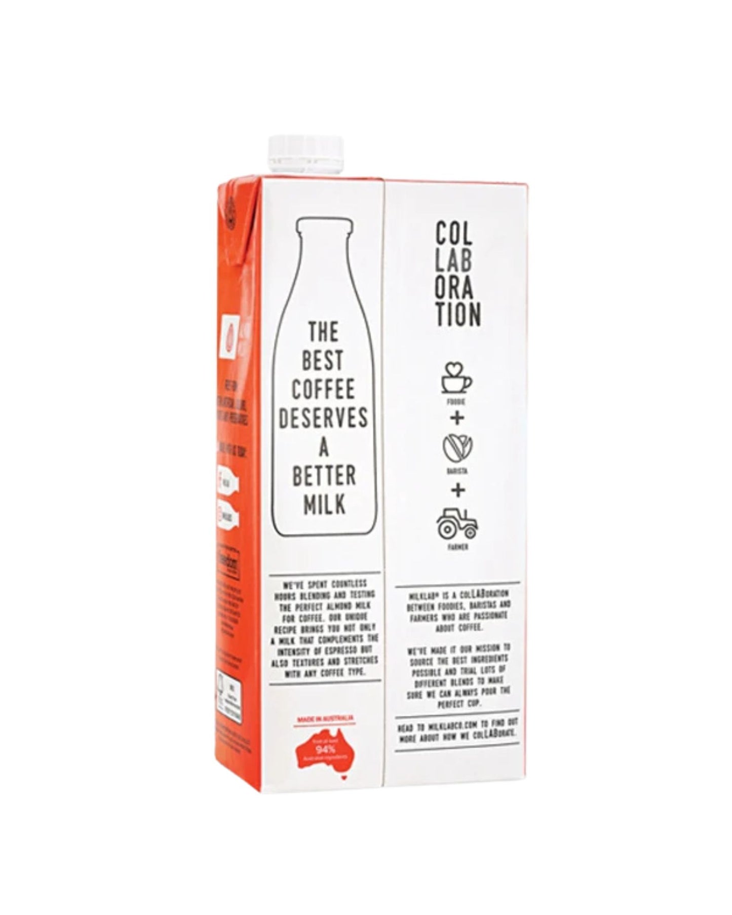 Carton of milk with branding and text on a white background