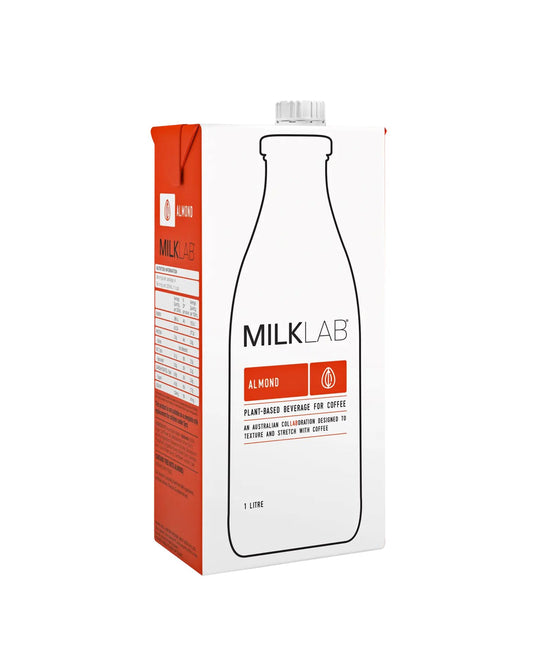 MilkLab almond milk carton on a white background
