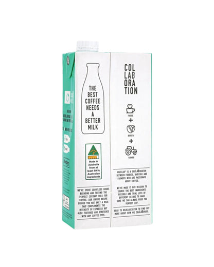 Milk carton with branding and text on a white background