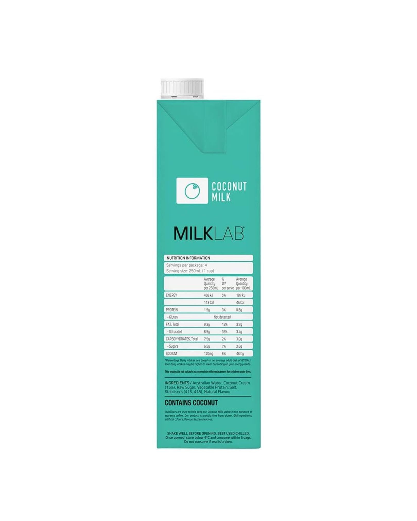 Carton of Coconut Milk Lab coconut milk on a white background